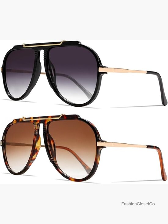 Oversized Aviator Sunglasses, 70s Retro Gold Metal Square Frame, UV400 main image 5